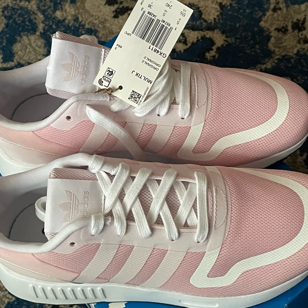 Adidas Big Kid's Soft Pink and White Sneakers